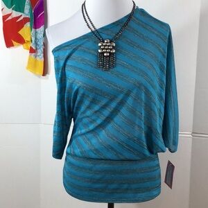 Kokoon Jennifer stripe teal tee shirt S NWT